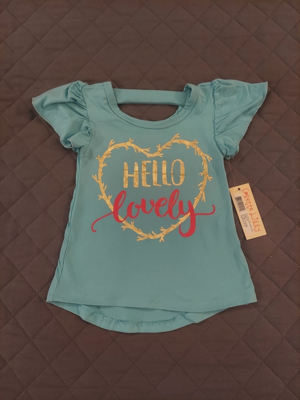 Kids "Hello Lovely" Heart Graphic Top - Teal